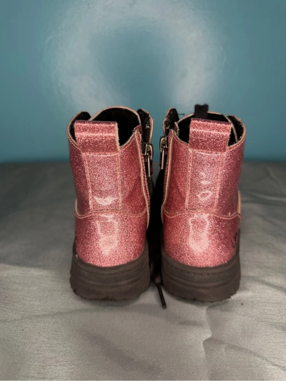 UGG Kids Pink Glitter Lace-Up Combat Boots